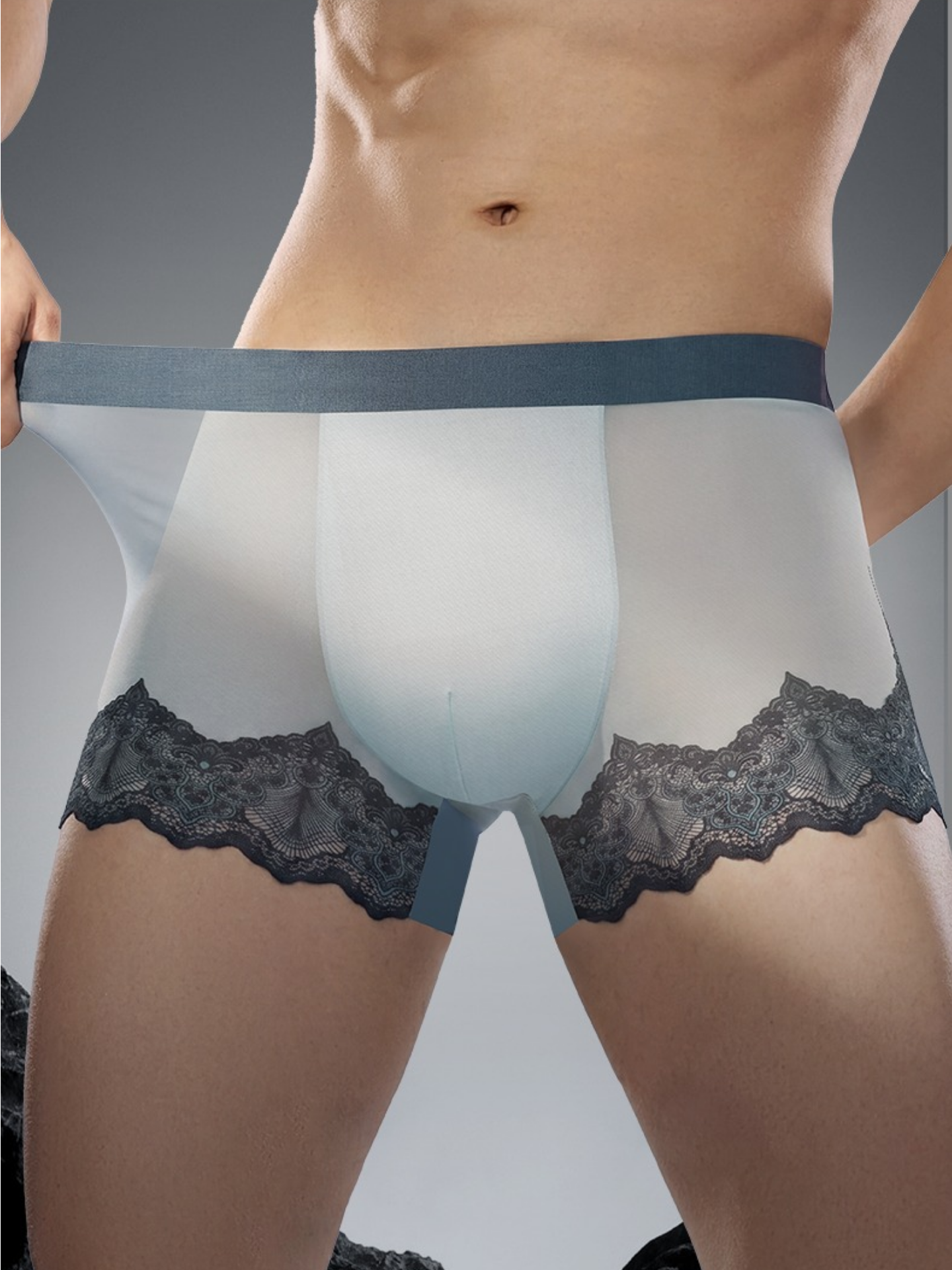 QS Ultra-thin Mesh Lace Sexy Boxer Briefs