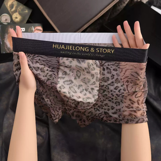 QS Sexy Leopard Print Semi-transparent Breathable Boxer Briefs