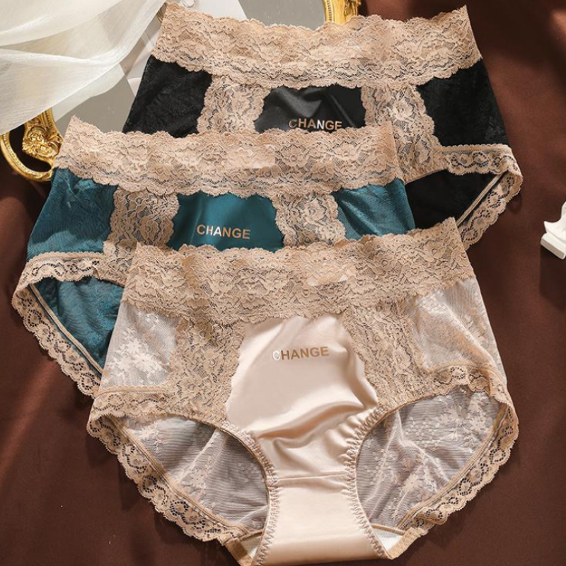 SZ Women Satin Lace High Waist Briefs