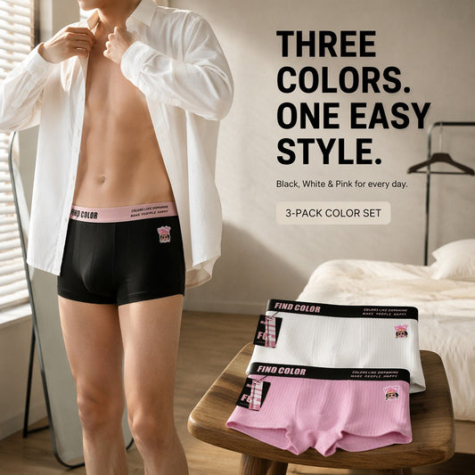 Vertical Rib Cartoon Print Slogan Wide Waist Boxer Briefs