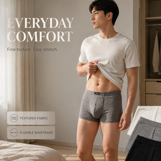 Fine Grid Texture Breathable Simple Wide Waist Boxer Briefs