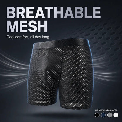 Full Honeycomb Mesh Breathable Anti-Chafing Long Leg Boxer Briefs