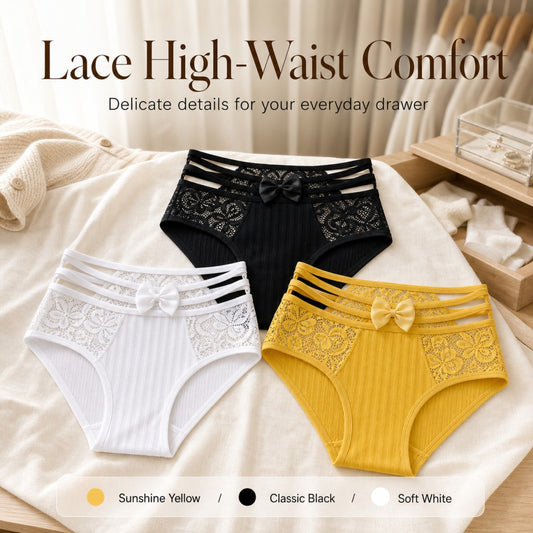 Multi Side Strap Bow Floral Lace Low-Rise Briefs
