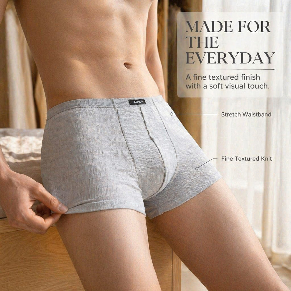 Fine Grid Texture Breathable Simple Wide Waist Boxer Briefs