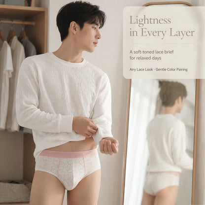 Leaf Hollow Mesh Contrast Edge Waist Boxer Briefs