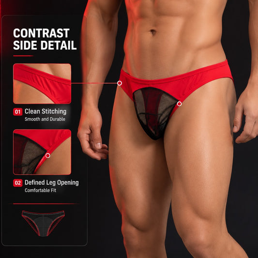 Front Mesh Sheer Stretch Low Rise Men's Briefs