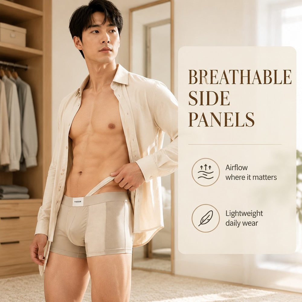 Mesh Panel Satin Texture Wide Waist Boxer Briefs