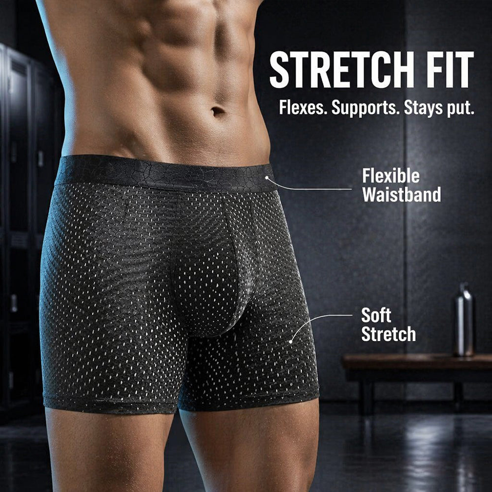 Full Honeycomb Mesh Breathable Anti-Chafing Long Leg Boxer Briefs