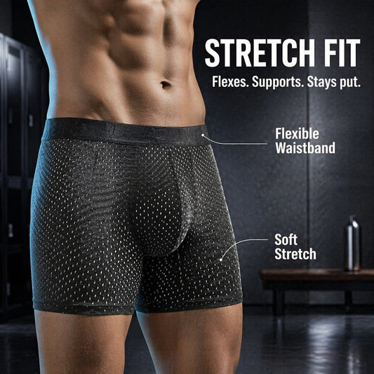 Full Honeycomb Mesh Breathable Anti-Chafing Long Leg Boxer Briefs