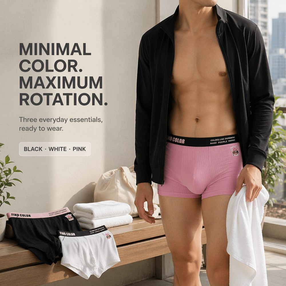 Vertical Rib Cartoon Print Slogan Wide Waist Boxer Briefs