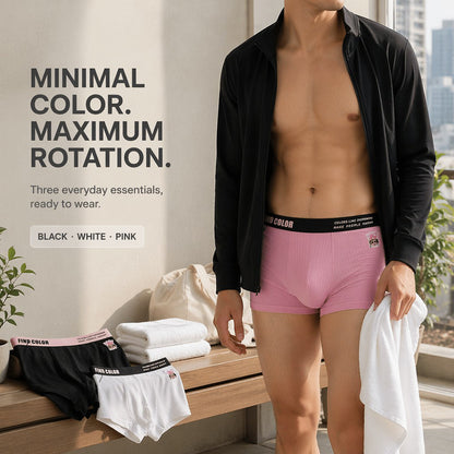 Vertical Rib Cartoon Print Slogan Wide Waist Boxer Briefs