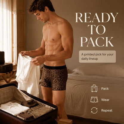 Wild Animal Texture Solid Waist Mesh Boxer Briefs