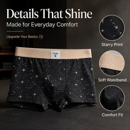Star Dot Print Herringbone Woven Waistband Boxer Briefs