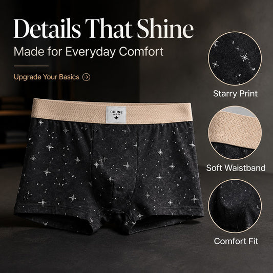 Star Dot Print Herringbone Woven Waistband Boxer Briefs