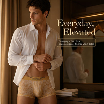 Allover Floral Lace Slogan Waist Boxer Briefs