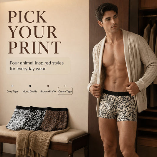 Wild Animal Texture Solid Waist Mesh Boxer Briefs