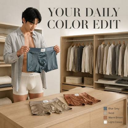 Mesh Panel Satin Texture Wide Waist Boxer Briefs