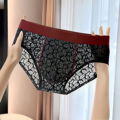 Leaf Hollow Mesh Contrast Edge Waist Boxer Briefs