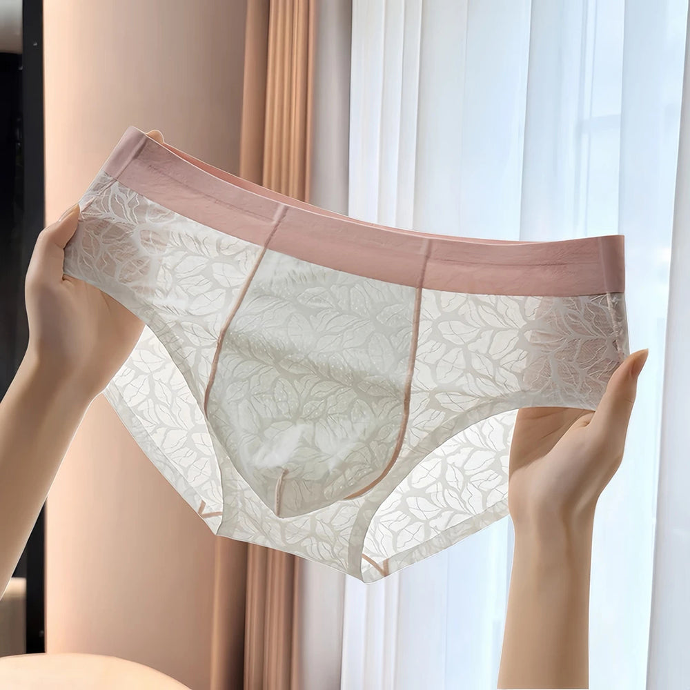 Leaf Hollow Mesh Contrast Edge Waist Boxer Briefs