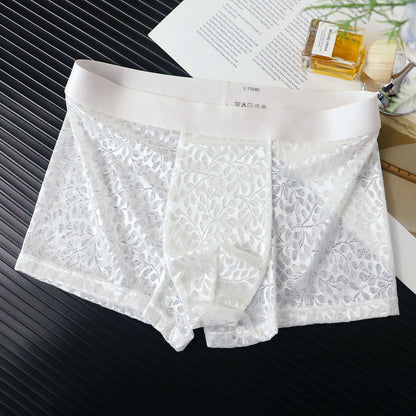 Leaf-patterned lace breathable boxer briefs