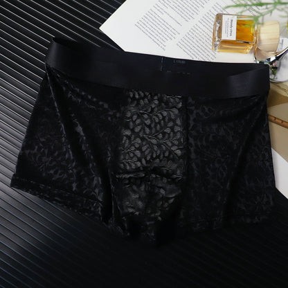 Leaf-patterned lace breathable boxer briefs