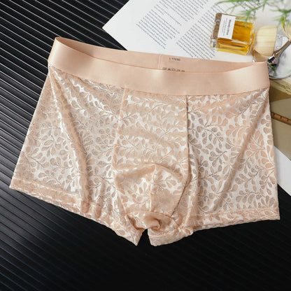 Leaf-patterned lace breathable boxer briefs