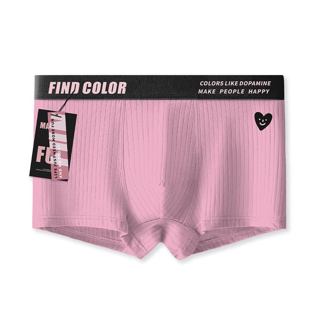 Vertical Rib Cartoon Print Slogan Wide Waist Boxer Briefs