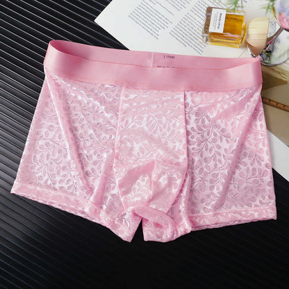 Leaf-patterned lace breathable boxer briefs