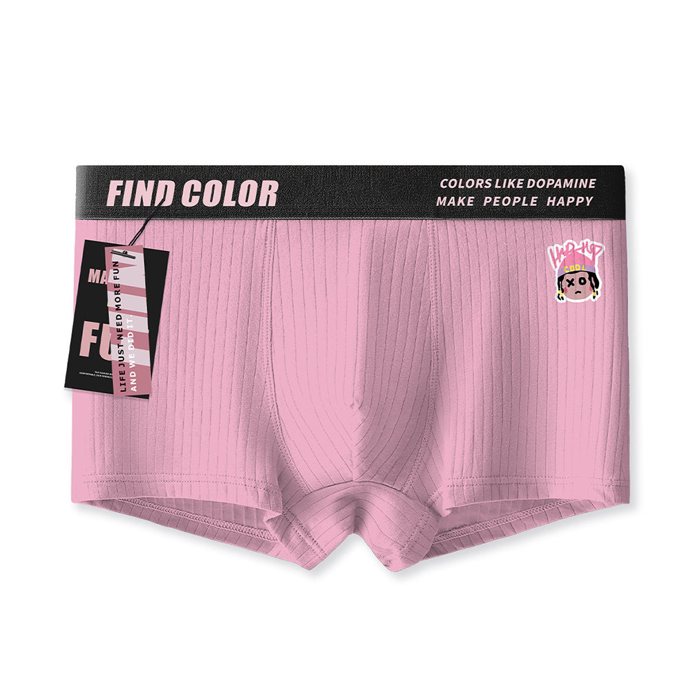 Vertical Rib Cartoon Print Slogan Wide Waist Boxer Briefs