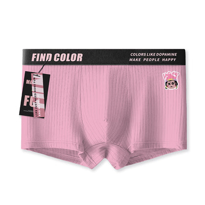 Vertical Rib Cartoon Print Slogan Wide Waist Boxer Briefs