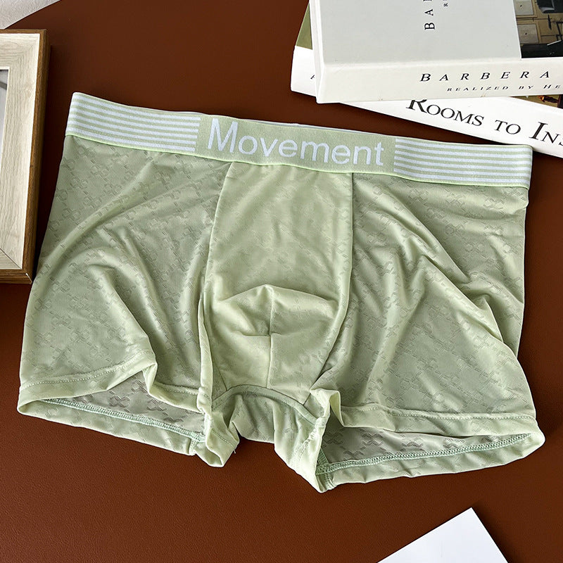 Hidden Rhombus Jacquard Letter Rib Waist Ice Silk Boxer Briefs