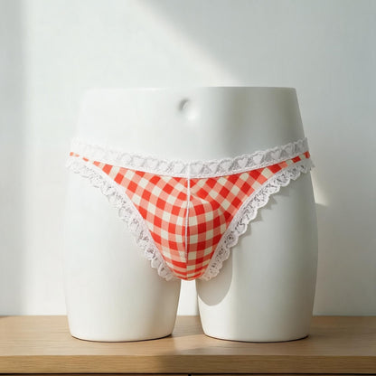 ZDPlaid Lace Trim Men Thong